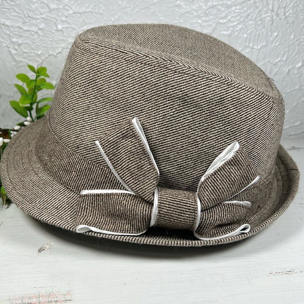 Brown Fedora Stylish Bow Accent Lightweight Tweed Pattern Fedora Hat NWOT - Picture 4 of 11